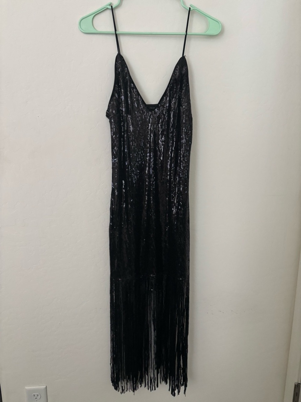 Forever 21 Size S Black Sequin Fringe Midi Dress Gatsby Party